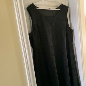 Black floral tonal print fit & flare dress